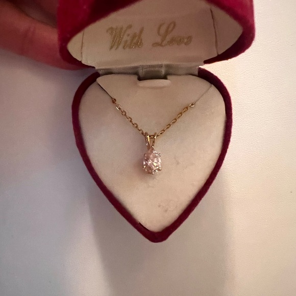 Gold Pendant Necklace with Pink Stone - Picture 1 of 4